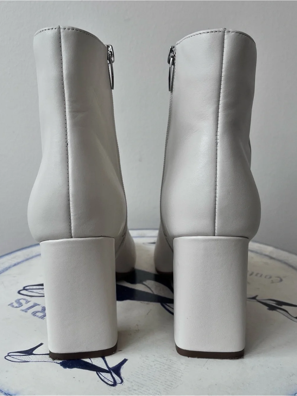 Marc Fisher NEBULA Bone White Leather Square-Toe Women’s Ankle Heeled Boots 8